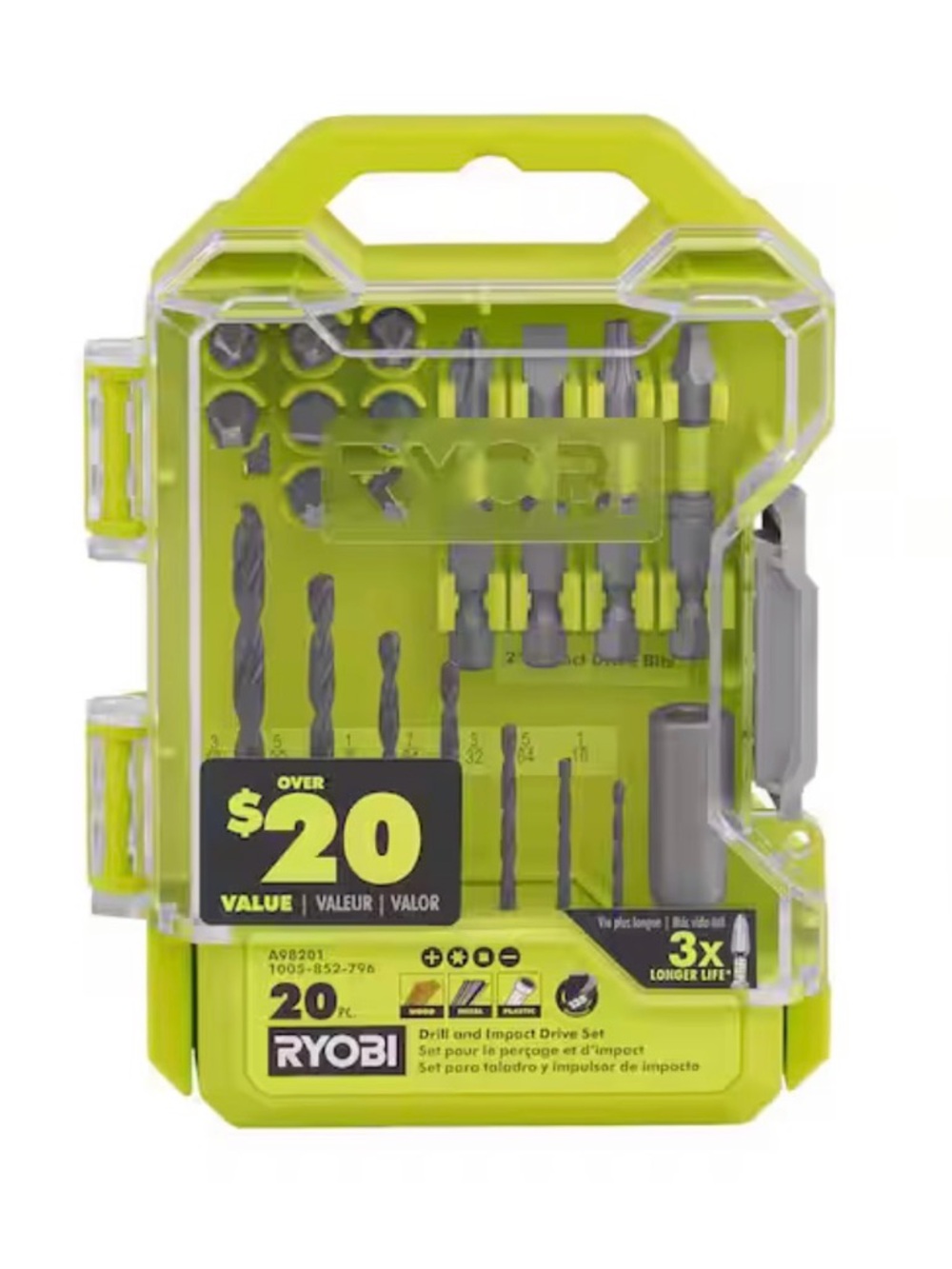 BRAND NEW RYOBI 20-Piece Drill and Impact Bit Set - Neon Green